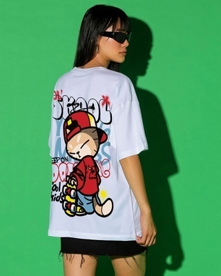 Shop Women's White Skool Graphic Printed Oversized T-shirt-Front