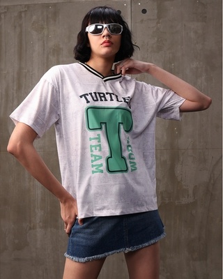 Shop Women's White Turtles Jersey Graphic Printed Oversized T-Shirt-Front