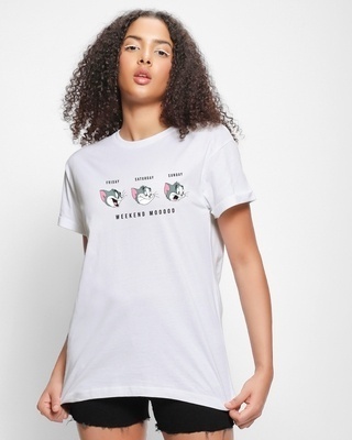 Shop Women's White Weekend Mood Tom Graphic Printed Boyfriend T-shirt-Front