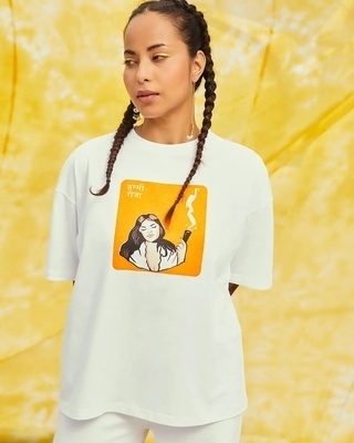 Shop Women's White Zulmi Graphic Printed Oversized T-shirt-Front