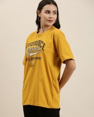 Shop Women's Yellow Athletic Department Typography Oversized T-shirt-Front