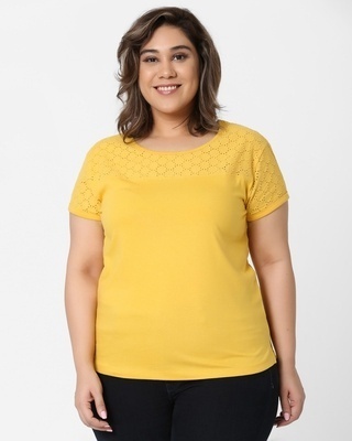 Shop Women's Yellow Cotton Schiffili Fit T-shirt-Front