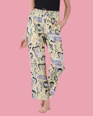 Shop Women's Yellow Funky Monster All Over Printed Pyjamas-Front