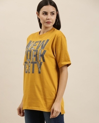 Shop Women's Yellow New York City Typography Oversized T-shirt-Front