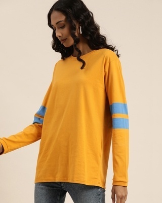Shop Women's Yellow Solid Oversized T-shirt-Front