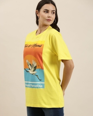 Shop Women's Yellow Time To Miami Graphic Printed Oversized T-shirt-Front