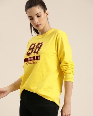 Shop Women's Yellow Typography Oversized T-shirt-Front