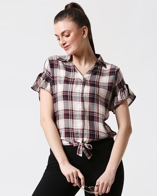 Shop Womens Checks Tie Up Shirt-Front