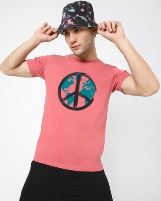 Shop Men's Pink World Peace T-shirt-Front
