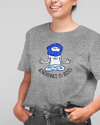 Shop Women's Grey Ignorance Is Bliss Premium Cotton T-shirt-Front