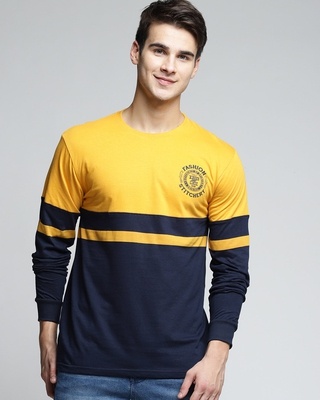 Shop Yellow Colour Block T-Shirt-Front