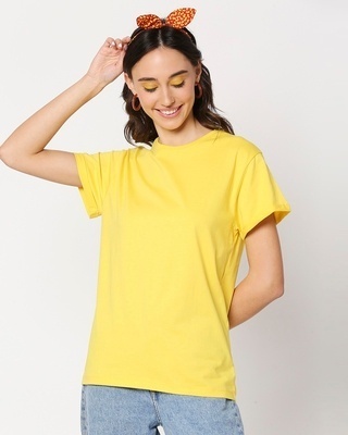 Shop Yolo Yellow Boyfriend Sleeve T-Shirt-Front