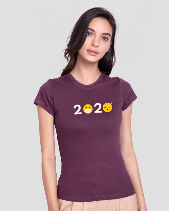 Shop 2020 Emojis Half Sleeve T-Shirt Deep Purple-Front