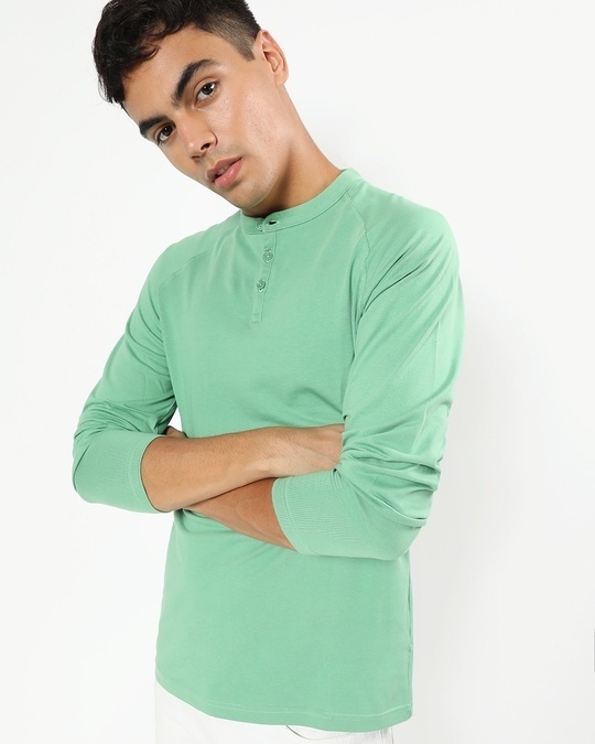 Shop Men's Green Henley T-shirt-Front