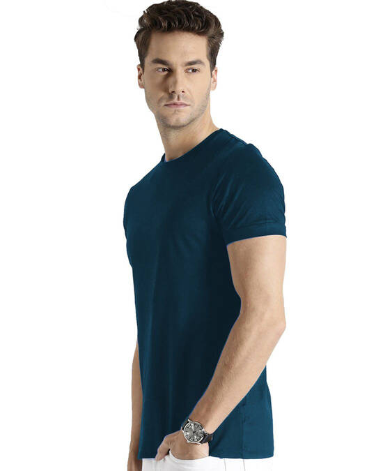 Shop Men's Blue Cotton Plain T-shirt-Design