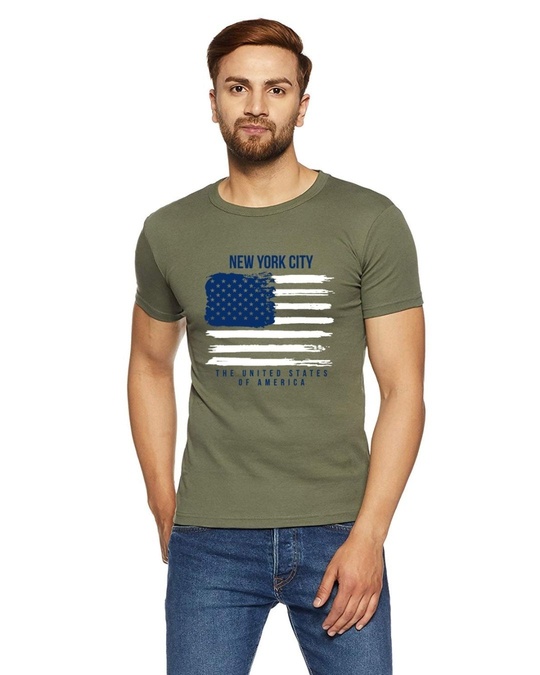 Shop Men's Green USA American Flag Printed Cotton T-shirts-Front