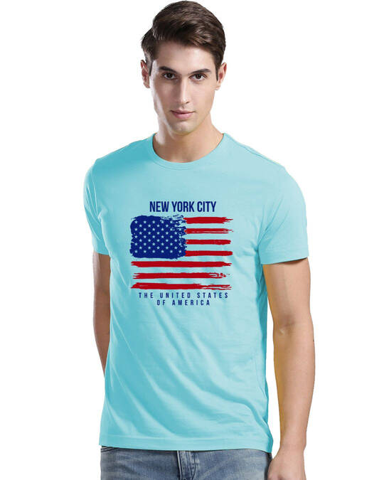 Shop Men's USA American Flag Printed Cotton T-shirt-Front