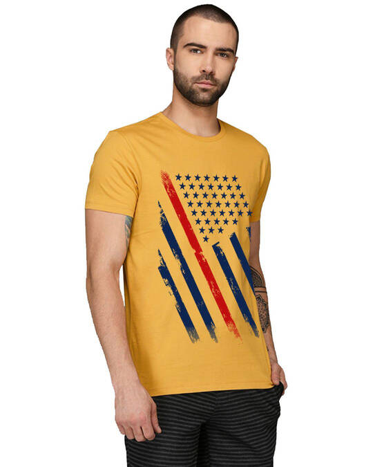 Shop Men's Yellow USA Flag Printed Cotton T-shirt-Design