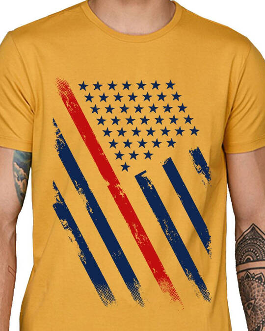 Shop Men's Yellow USA Flag Printed Cotton T-shirt-Full