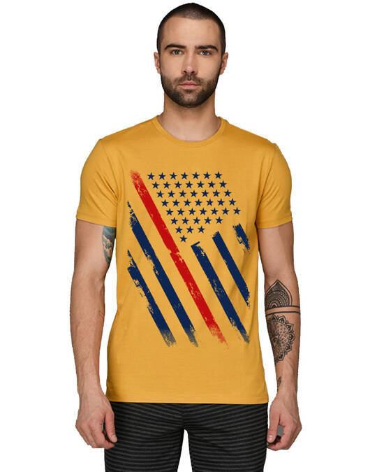 Shop Men's Yellow USA Flag Printed Cotton T-shirt