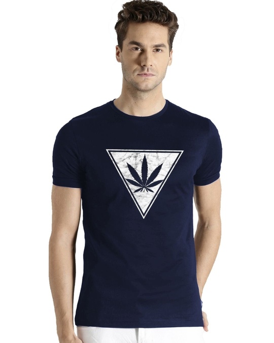 Shop Men's Blue Weed Leaf Printed T-shirt-Front