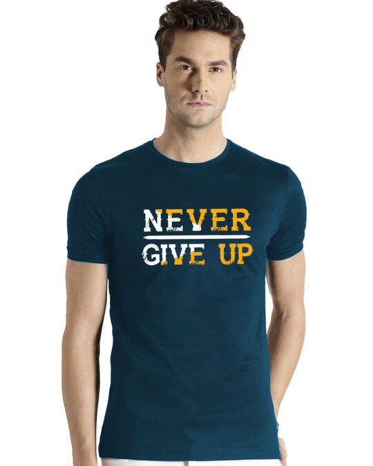 Shop Men's Blue Naver Give Up Design Printed T-shirt