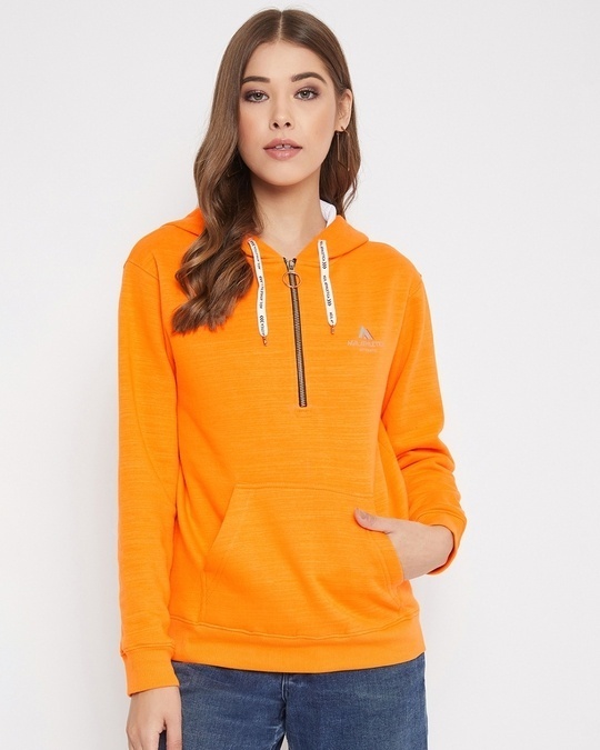 Shop Women's Orange Regular Fit Hoodie-Front