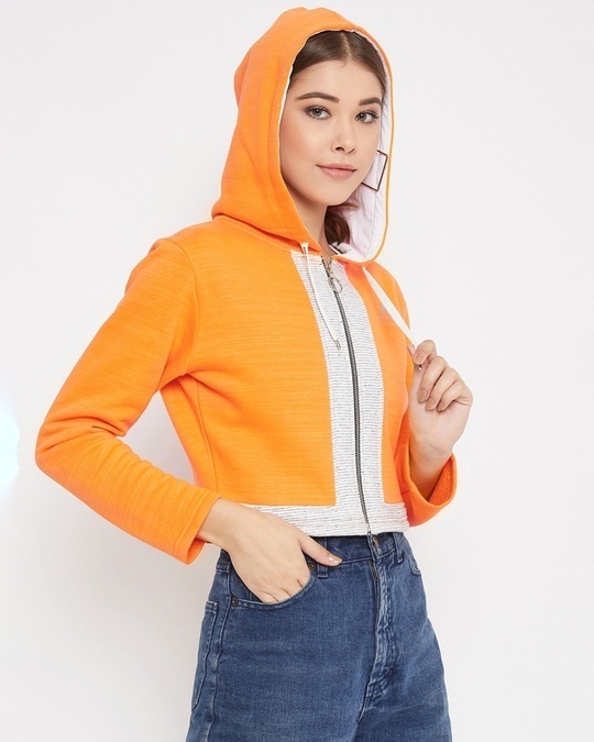 Shop Women's Orange Regular Fit Crop Hoodie-Full