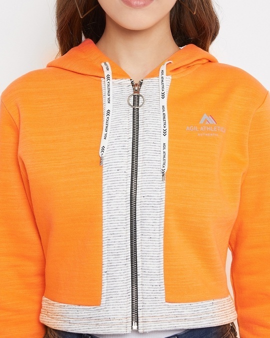 Shop Women's Orange Regular Fit Crop Hoodie