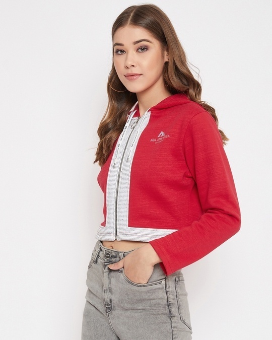 Shop Women's Red Regular Fit Crop Hoodie-Back