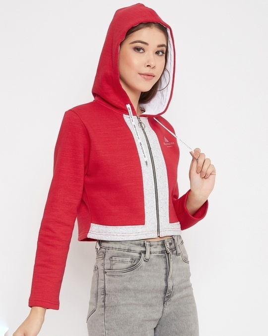 Shop Women's Red Regular Fit Crop Hoodie-Full