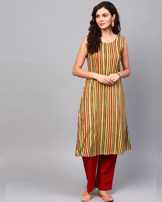 Shop Green Floral Printed Double Layered A Line Kurta
