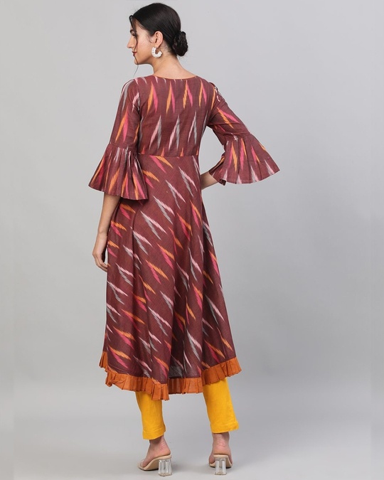 Shop Maroon Ikat Handloom Woven Design Flared Anarkali-Back