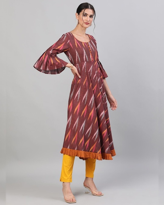 Shop Maroon Ikat Handloom Woven Design Flared Anarkali-Design