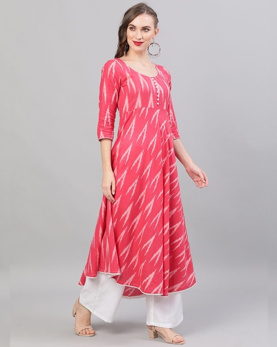 Shop Pink & White Ikat Handloom Woven Design Anarkali-Design