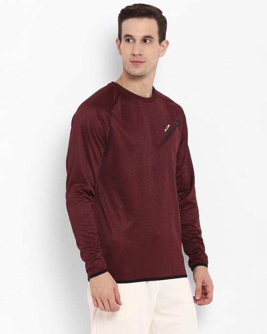 Shop Men Maroon Self Design Slim Fit Sweatshirt-Full