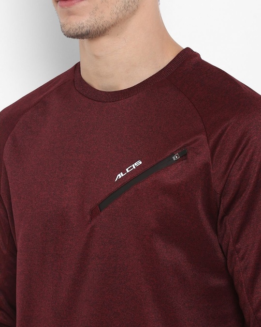 Shop Men Maroon Self Design Slim Fit Sweatshirt