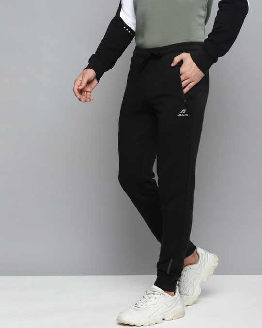 Shop Men Black Solid Slim Fit Joggers-Design