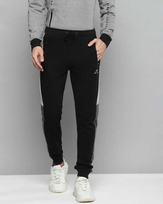Shop Men Black Solid Slim Fit Joggers With Side Stripes-Front