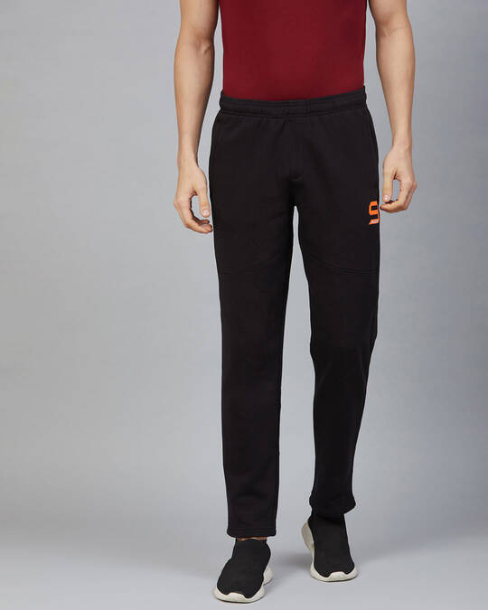 Shop Men's Black Solid Track Pants-Front