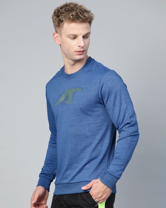 Shop Men Blue Printed Slim Fit Sweatshirt-Design