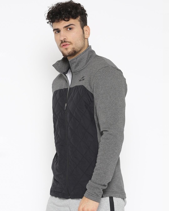 Shop Men Grey Color Block Slim Fit Jacket-Design
