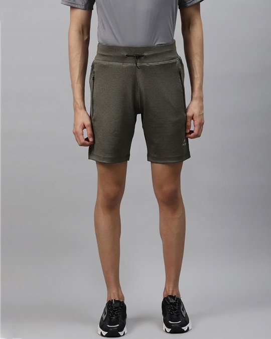 Shop Men Charcoal Grey Solid Slim Fit Training Shorts-Front