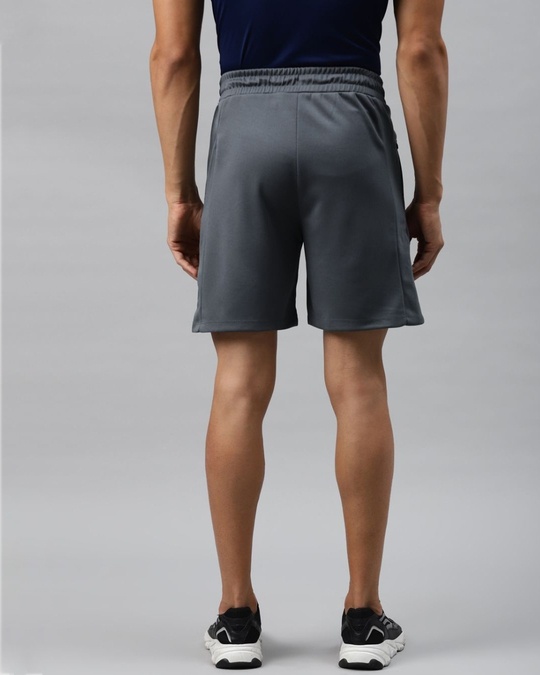 Shop Men Grey Black Geometric Printed Slim Fit Sports Shorts-Back