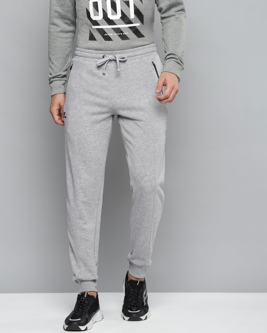 Shop Men Grey Melange Solid Slim Fit Joggers-Front