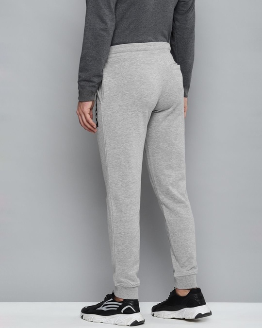 Shop Men's Grey Melange Solid Slim Fit Joggers With Printed Detail-Back