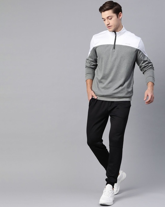 Shop Men Grey Color Block Slim Fit Sweatshirt