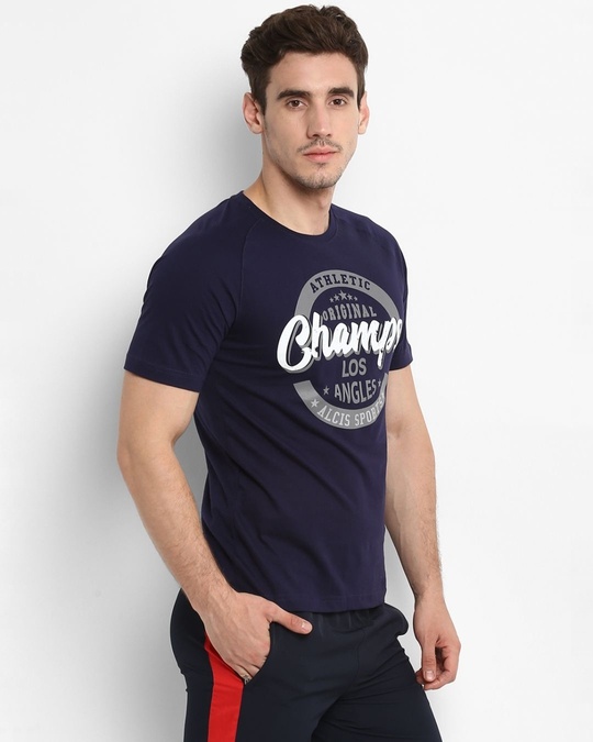 Shop Men's Blue Printed Slim Fit T-shirt-Full
