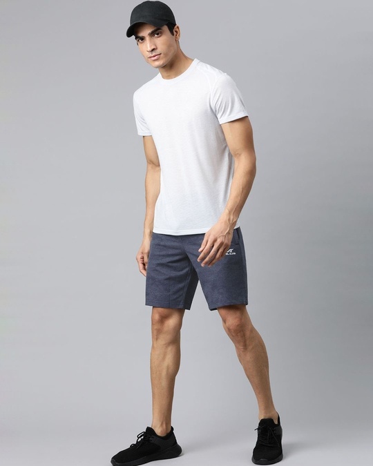 Shop Men Navy Blue Printed Slim Fit Mid Rise Sports Shorts