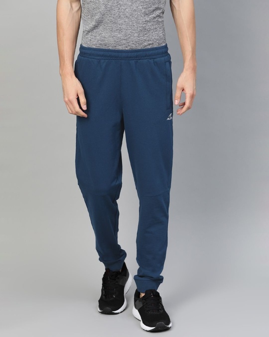 Shop Men's Navy Blue Slim Fit Solid Joggers-Front